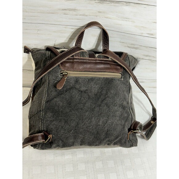 MINTY MYRA BAGS Horse Hair Canvas Leather Backpack Gray Brown Large travel purse - Picture 8 of 16